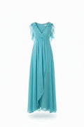 Abito da cerimonia Infinity Valentina Rio in chiffon azzurro con scollo a V e maniche a volant