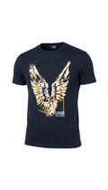 T-shirt Infinity Cavalli Class blu navy in cotone con stampa grafica di un'aquila dorata e bianca sul petto