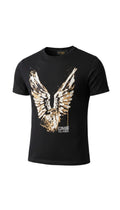 T-shirt nera Infinity Cavalli CLASS in cotone con stampa grafica di un rapace dorato e bianco sul petto