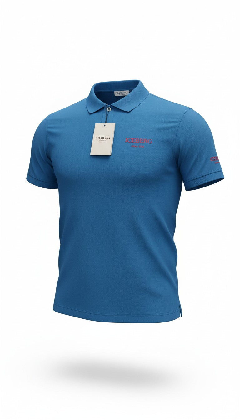 Polo Infinity Iceberg blu elettrico in piqué di cotone con logo ricamato a contrasto e colletto classico