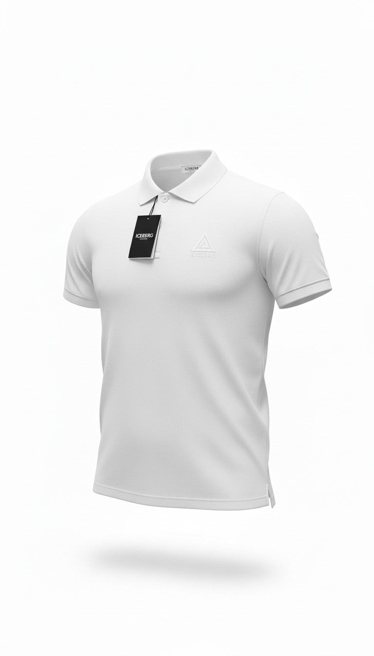 Polo Infinity ICEBERG bianca in piqué di cotone con logo ricamato tono su tono e chiusura a due bottoni