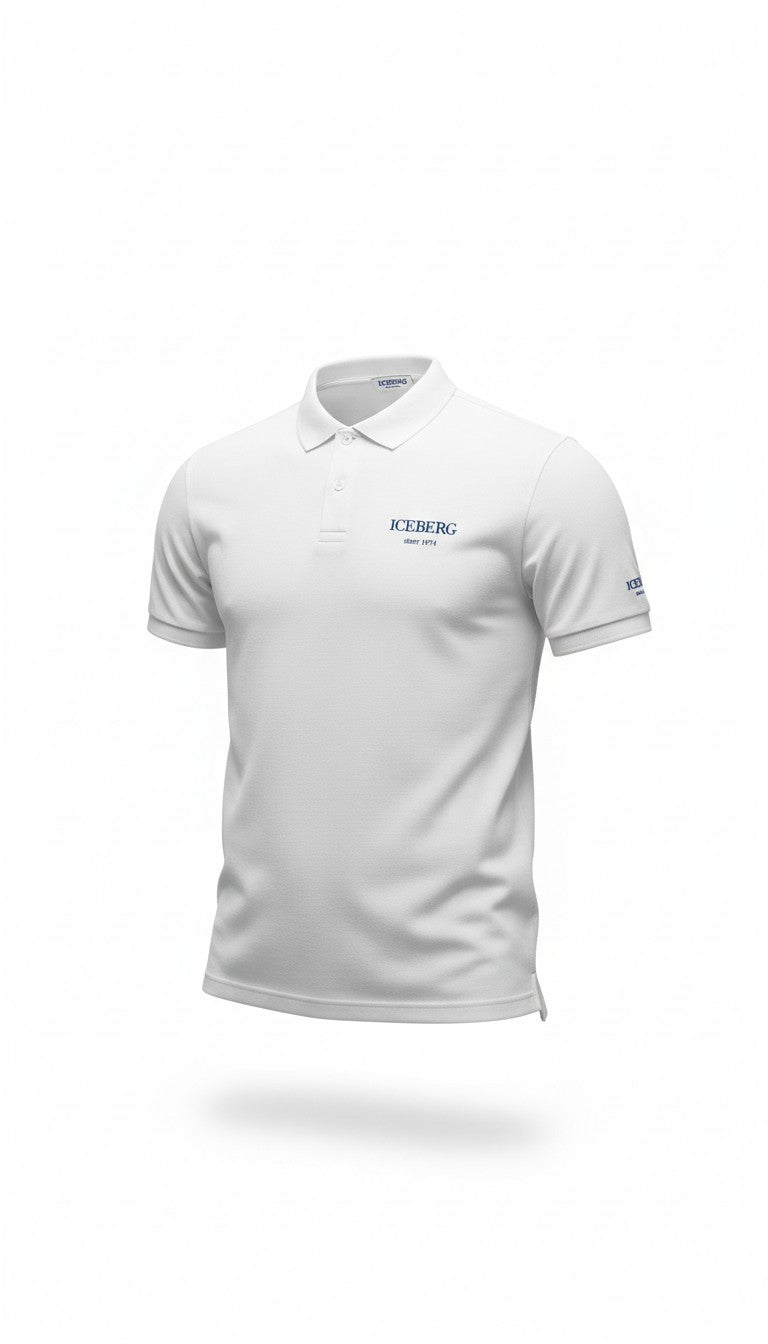 Polo bianca Infinity Iceberg in piqué di cotone con logo ricamato sul petto e colletto a costine