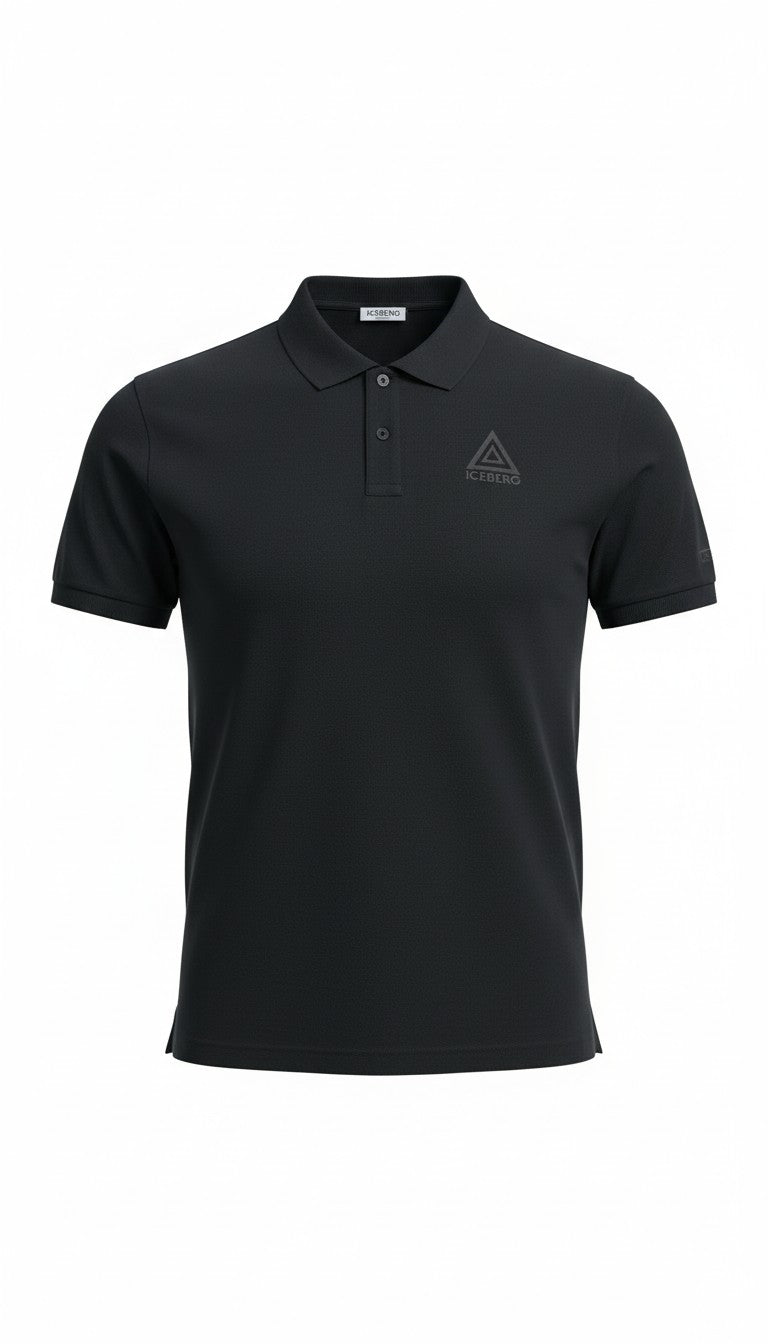 Polo Infinity Iceberg nera a maniche corte in tessuto tecnico traspirante con logo triangolare tono su tono sul petto