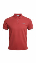 Polo da uomo Infinity rossa in cotone con colletto classico, chiusura a due bottoni e logo ricamato sul petto