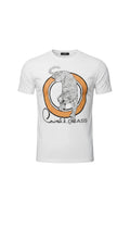 T-shirt bianca in cotone Infinity Cavalli Class con stampa grafica di un leopardo e logo corsivo