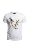 T-shirt bianca in cotone Infinity Cavalli Class con stampa grafica di ali stilizzate dorate e nere sul petto